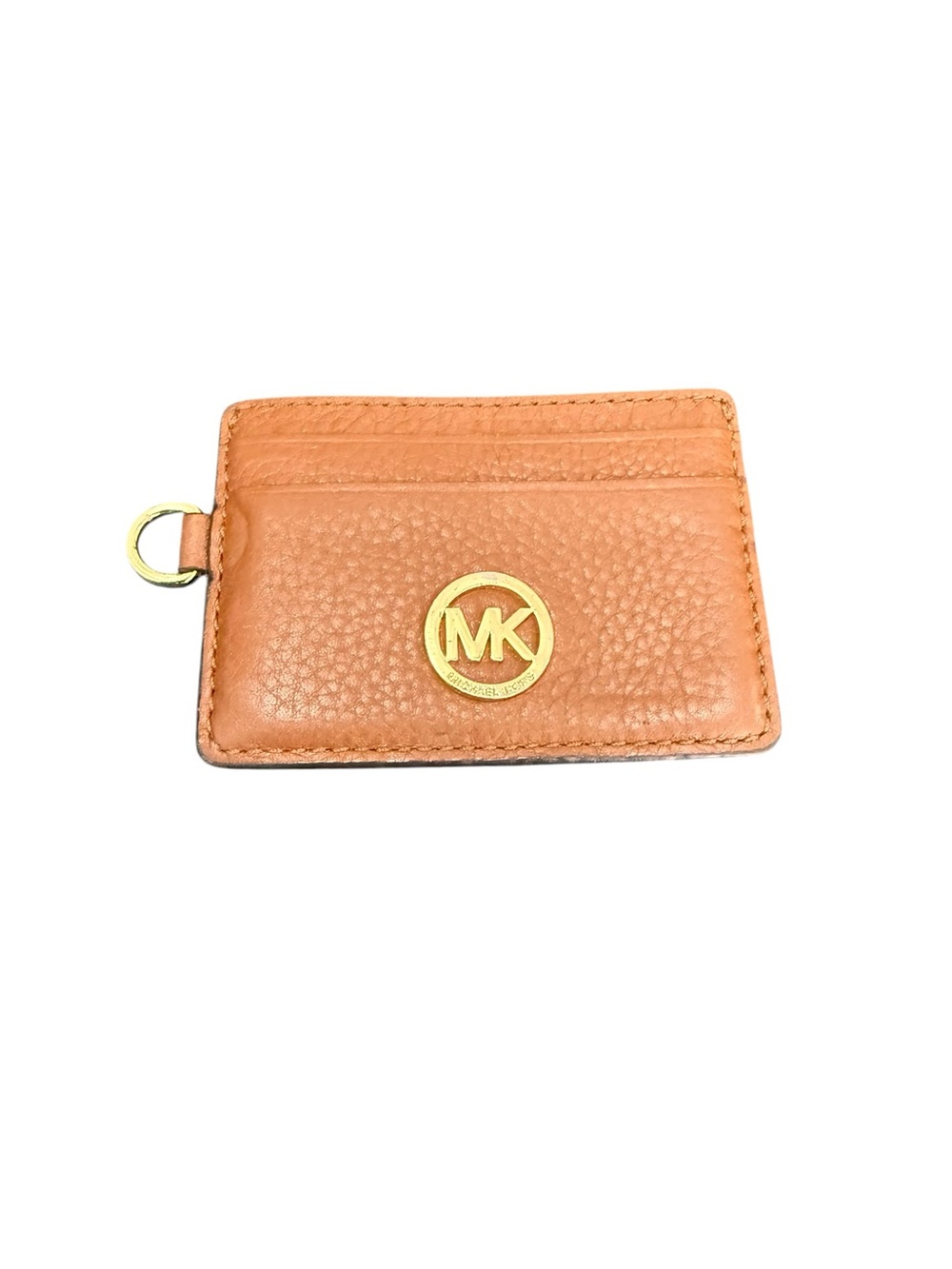 Michael Kors Cognac Leather Card Holder with Gold MK Emblem